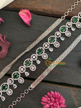 White Tone American Diamond Hip Chain-Oval Drops-Green White-G3949